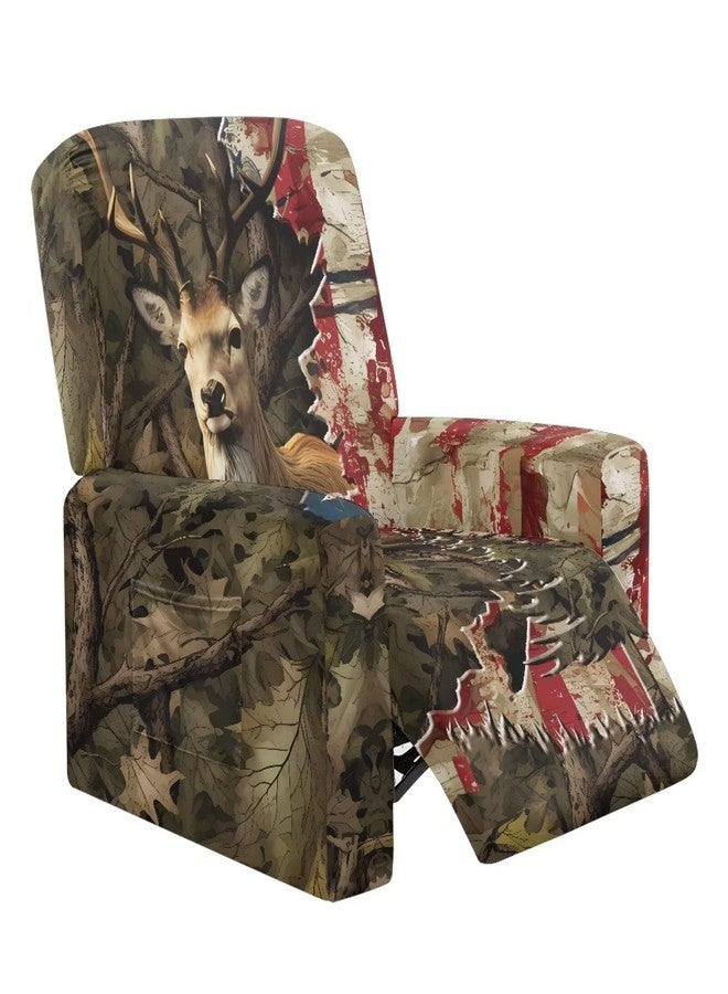 Talayituse Deer Camo American Flag Pattern Recliner Chair Cover Nonslip Recliner Cover Washable Recliner Slipcovers Fitted Standard Large Power Lift Recliner with Side Pocket - Image 1